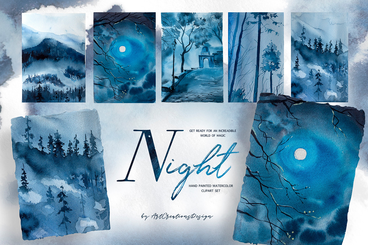 Hand-Painted Night Clipart Set, an Animal Illustration by ArtCreationsDesign (Photo 16 of 29)