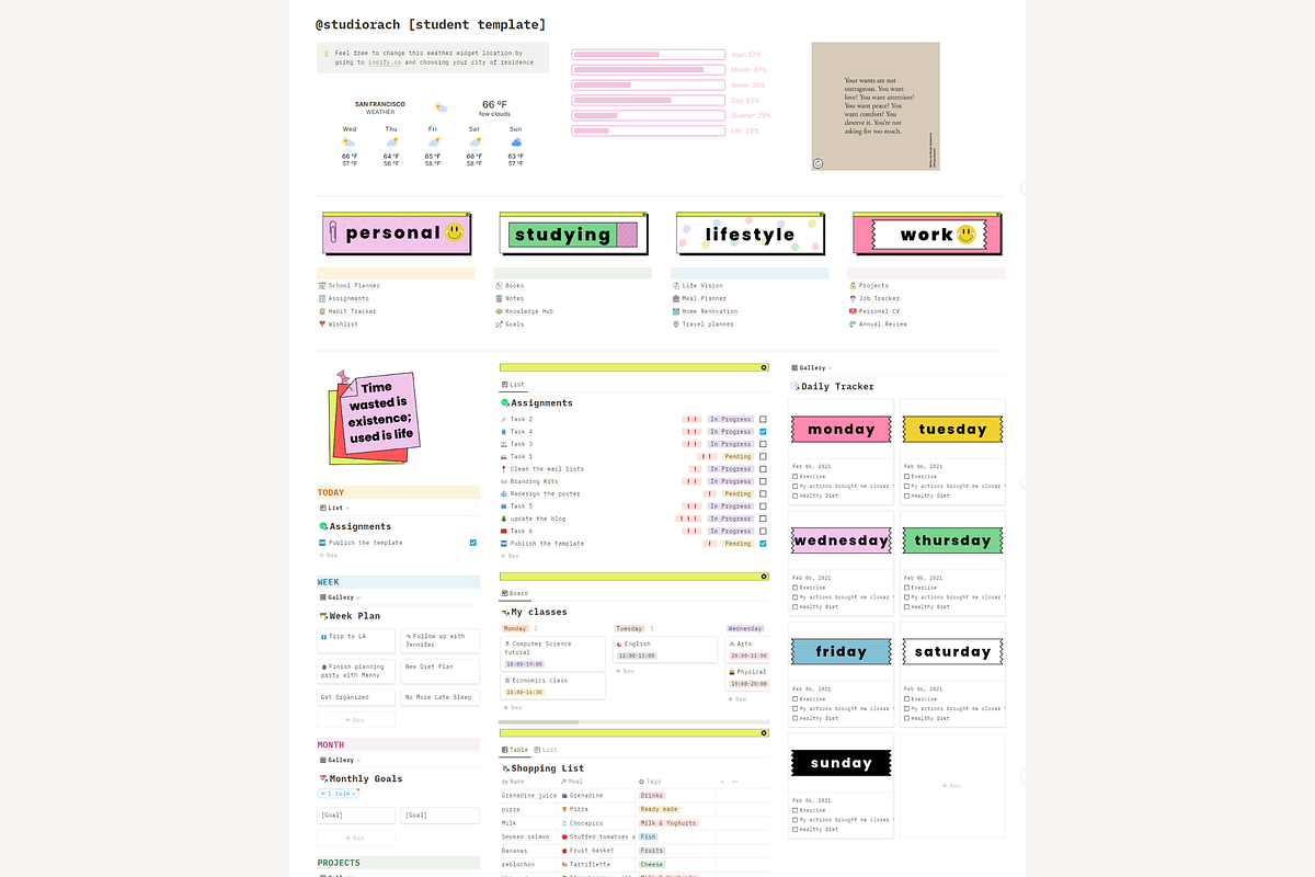 Student Life Notion Template, a Templates & Theme by studiorach (Photo 2 of 10)