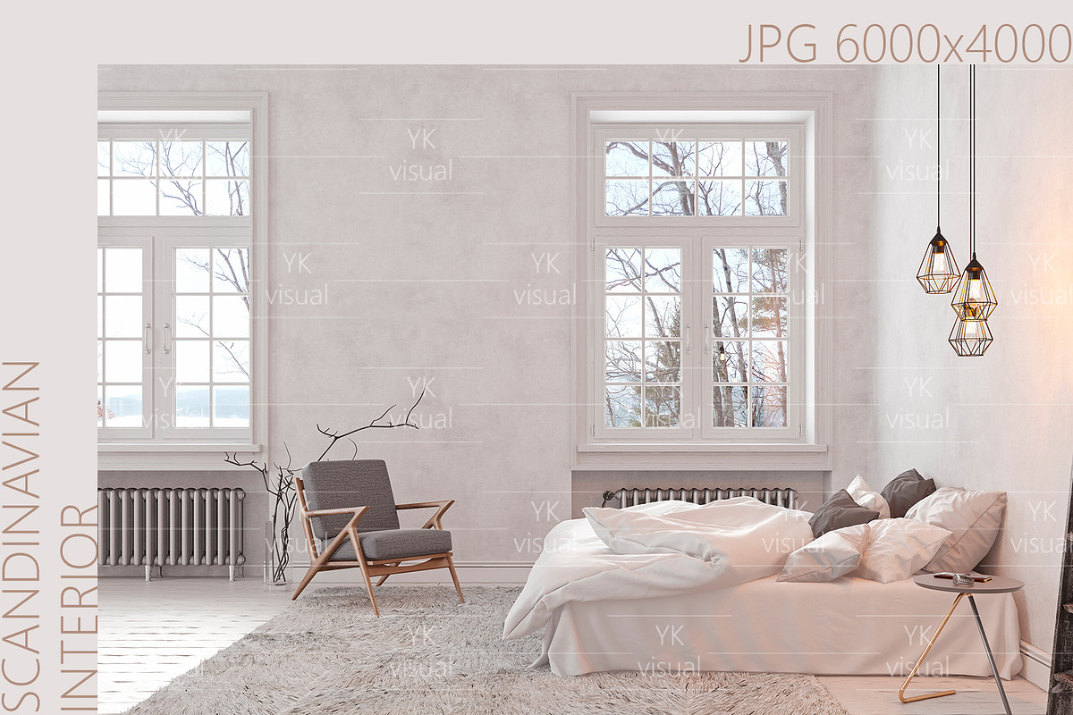 WHITE SCANDINAVIAN BEDROOM, a Household Mockup by YKvisual (Photo 1 of 2)