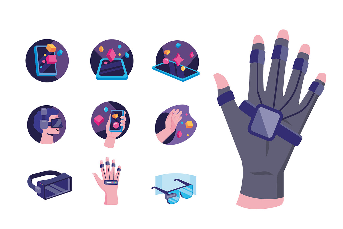 Augmented Virtual Reality Icons Set