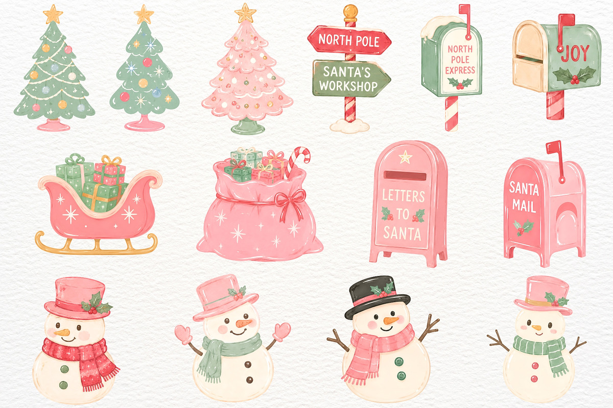 Retro Christmas Clipart Holiday PNG, a Seasonal Illustration by SugarCloudStudioArt (Photo 3 of 7)