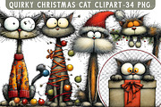 Quirky Christmas Cat Clipart, an Illustration by Libby Wishes (Thumbnail 1 of 9)