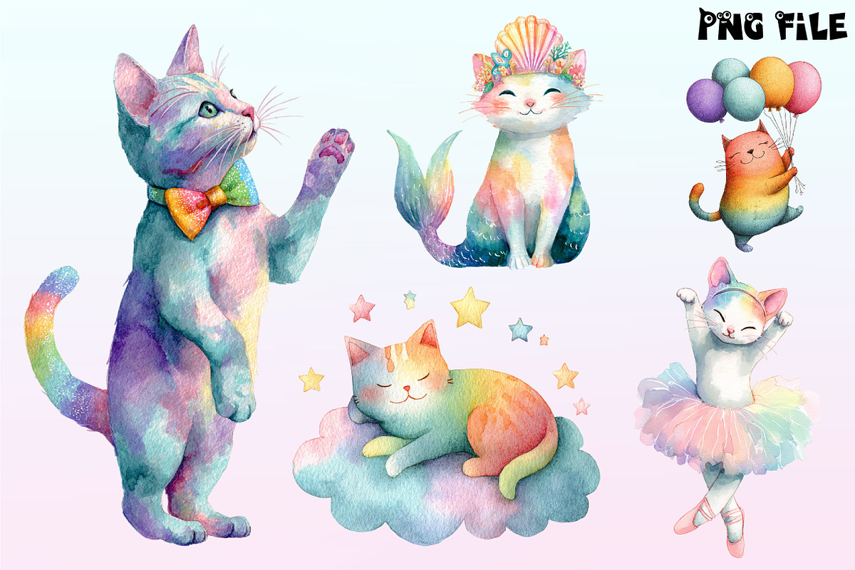 Adorable Rainbow Cute Cat Clipart., a Graphic by CitraGraphics (Photo 3 of 4)