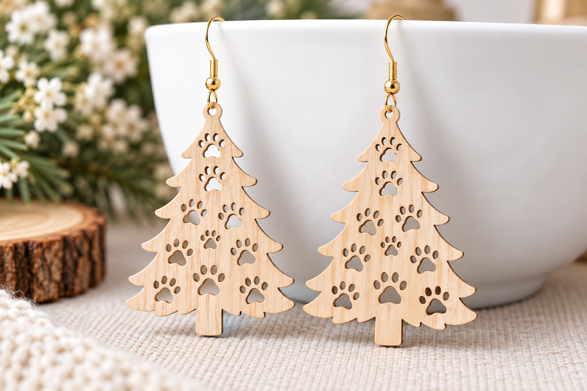 Christmas Tree Earrings Laser Cut, an Object Graphic by Canvas Craft (Photo 2 of 4)