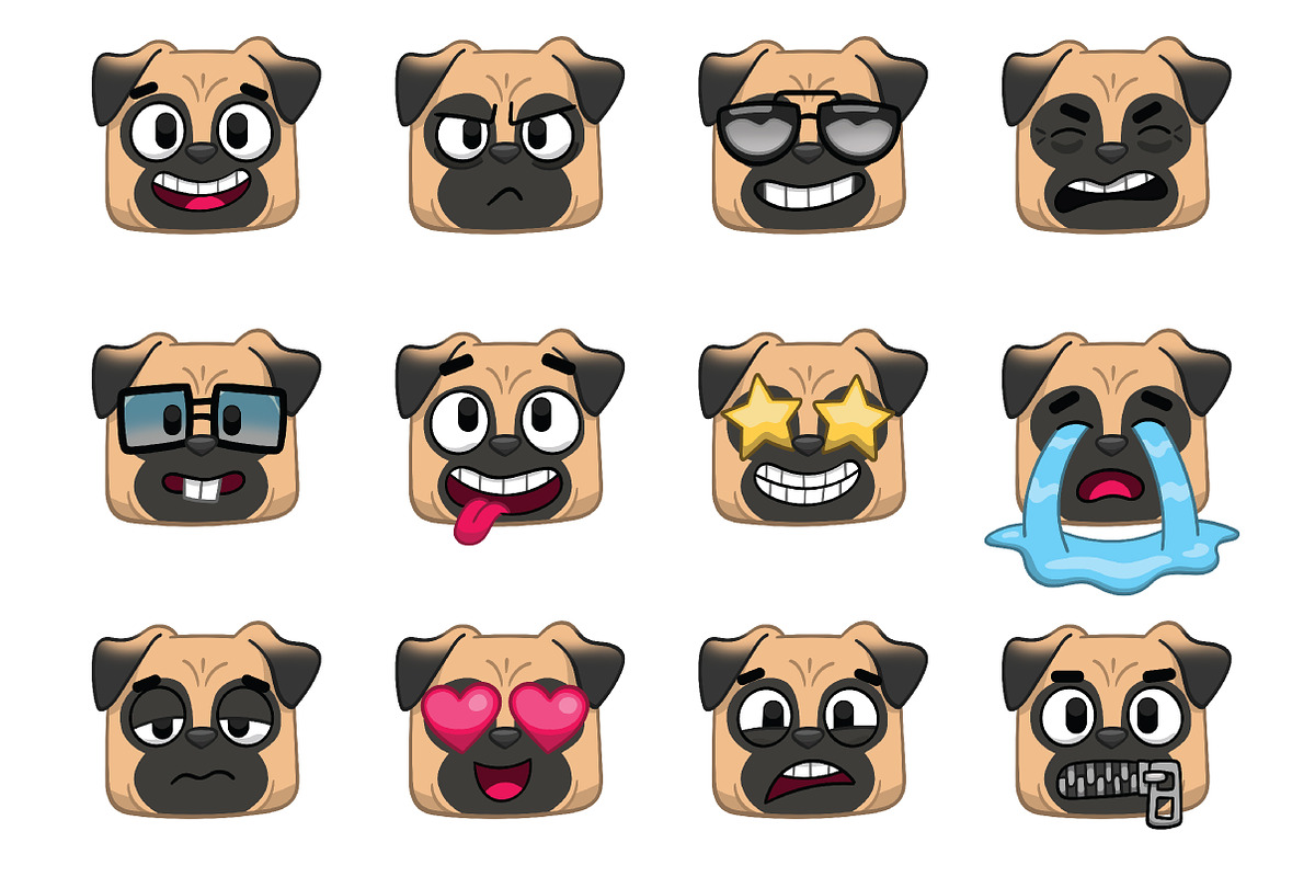 Pug Emoji Set, an Animal Illustration by Cartoon Shop (Photo 2 of 10)