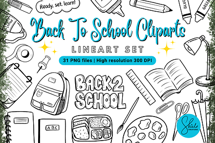 Back to School Cliparts - Lineart
