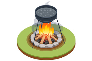 Isometric crackling campfire with, an Illustration by Golden Sikorka