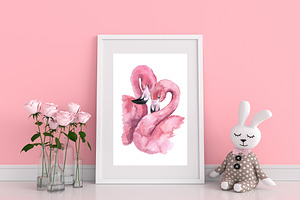 Watercolor Flamingo Clipart. Tropic