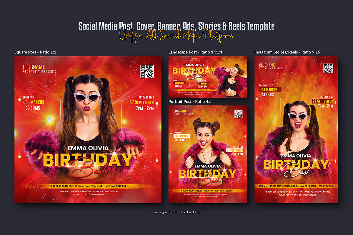 Birthday Social Media Post Bundle, a Social Media Template by Creative_View (Photo 3 of 8)