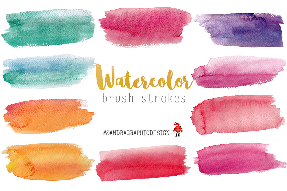 Watercolor brush strokes clip art, an Illustration by SandraGraphicDesign (Photo 1 of 5)