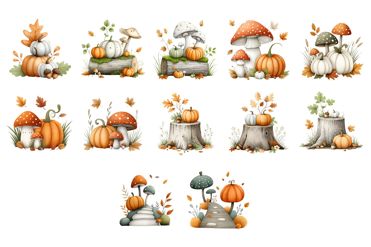 Watercolor Fall Woodland Clipart, a Seasonal Illustration by Nicolle's Colorful Art (Photo 8 of 8)