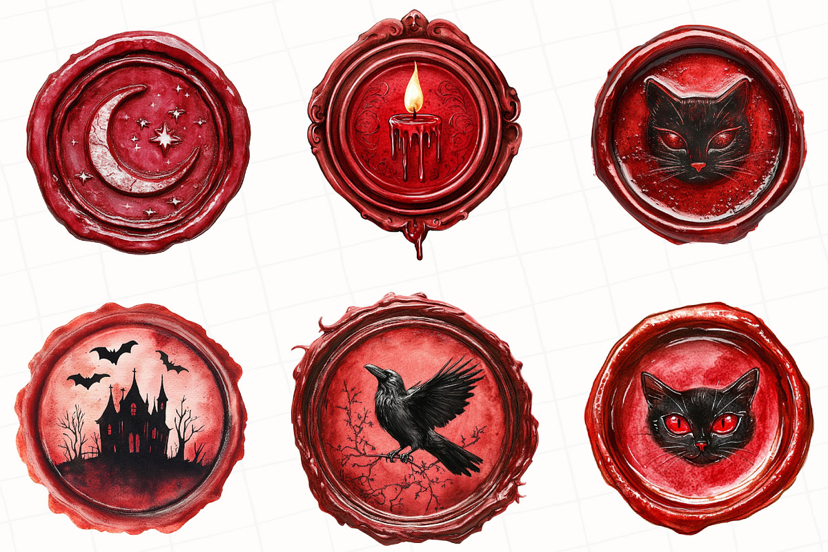 Halloween Red Wax Seal Stamp Clipart, an Illustration by OK Design (Photo 4 of 5)