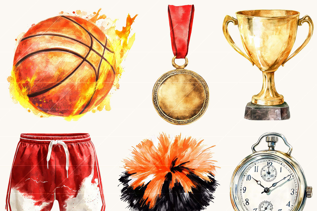 Watercolor Basketball Clipart Bundle, a Sport Illustration by Design Scotch