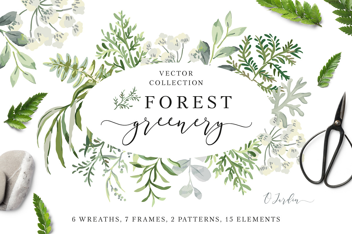 Forest greenery. Vector collection, an Object Illustration by OJardin (Photo 1 of 7)