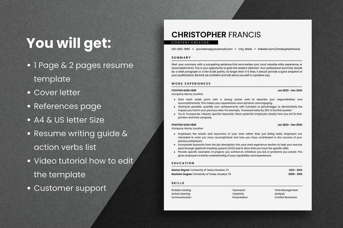 ATS Resume Template Google Docs, a Resume Template by bonadigitals (Photo 4 of 5)