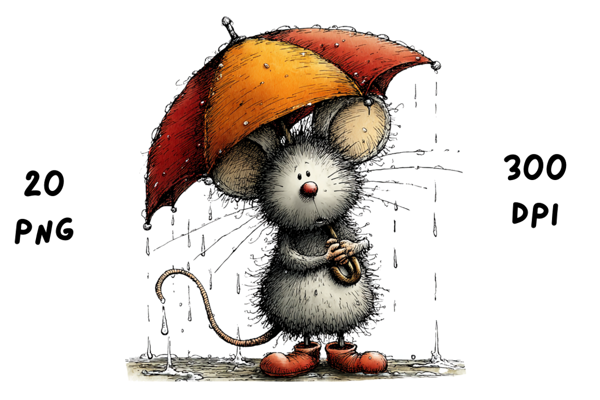 Whimsical Spring Rainy Mouse, an Animal Illustration by GiraffeCreative (Photo 20 of 20)
