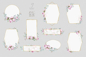 Pink Peonies And Eucalyptus Clipart