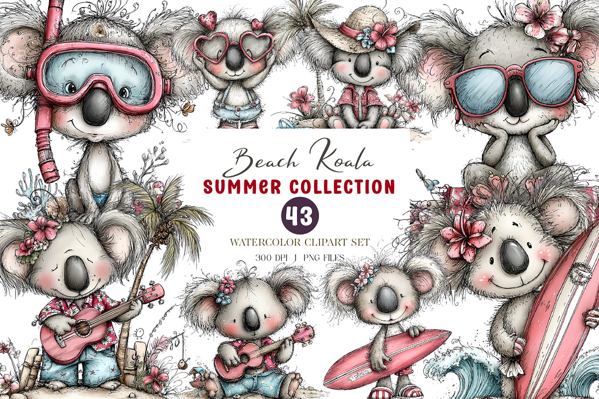 Summer Beach Koala PNG Clipart, an Animal Illustration by CreationArt (Photo 1 of 7)