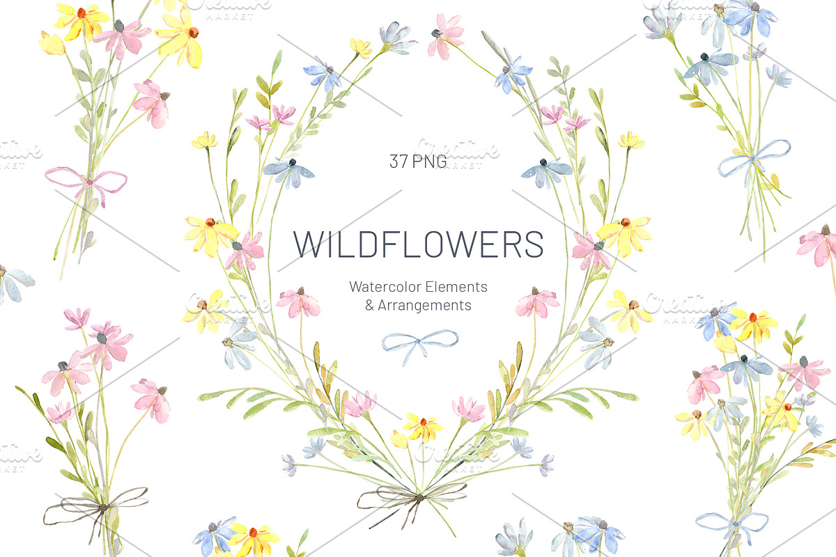 Watercolor Hand-painted Wildflowers, a Decorative Illustration by GraphicsDish (Photo 1 of 5)