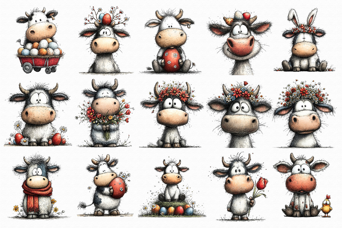 Whimsical Easter Cow Clipart, an Illustration by Libby Wishes (Photo 5 of 6)
