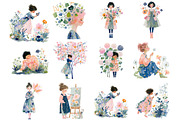 Whimsical Girl Flower Spring Clipart, an Illustration by DreamArtGraphic (Thumbnail 3 of 4)