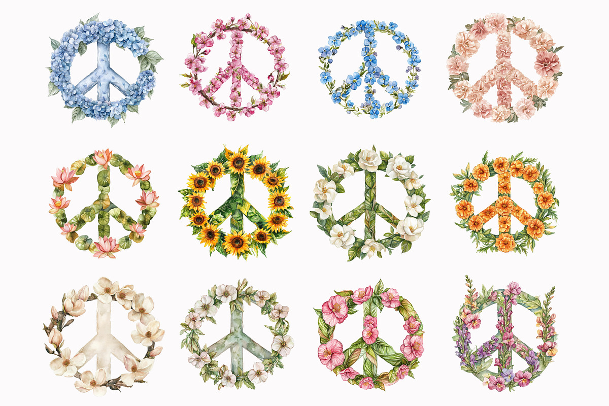 Watercolor Floral Peace Signs Clipar, a Seasonal Illustration by Design Market (Photo 3 of 4)