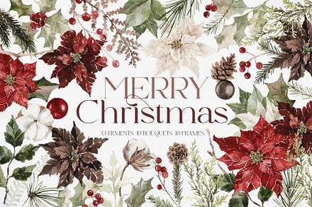 Watercolor Clipart - MERRY CHRISTMAS, a Decorative Illustration by Beigetime