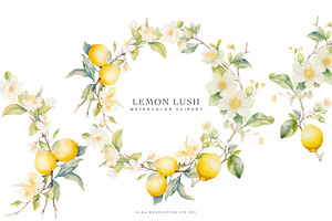 Watercolor Lemon Clipart Collection