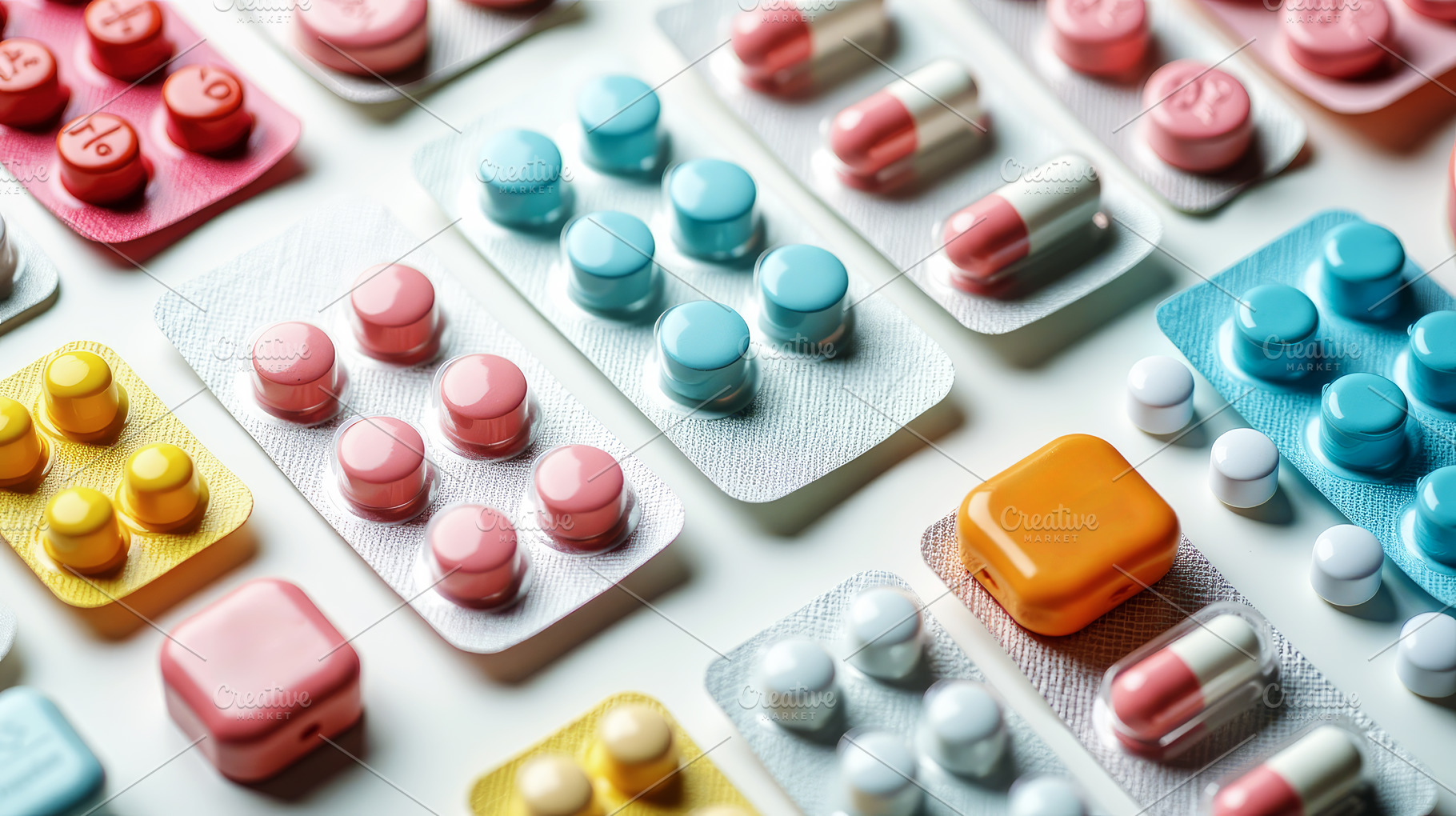 Colorful tablets and capsules in bli, a Health & Medical Photo by Perpis