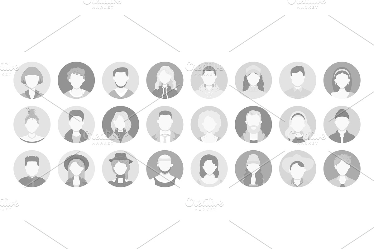 Grayscale avatar profile icons, a Person Illustration by Yayasya (Photo 1 of 3)
