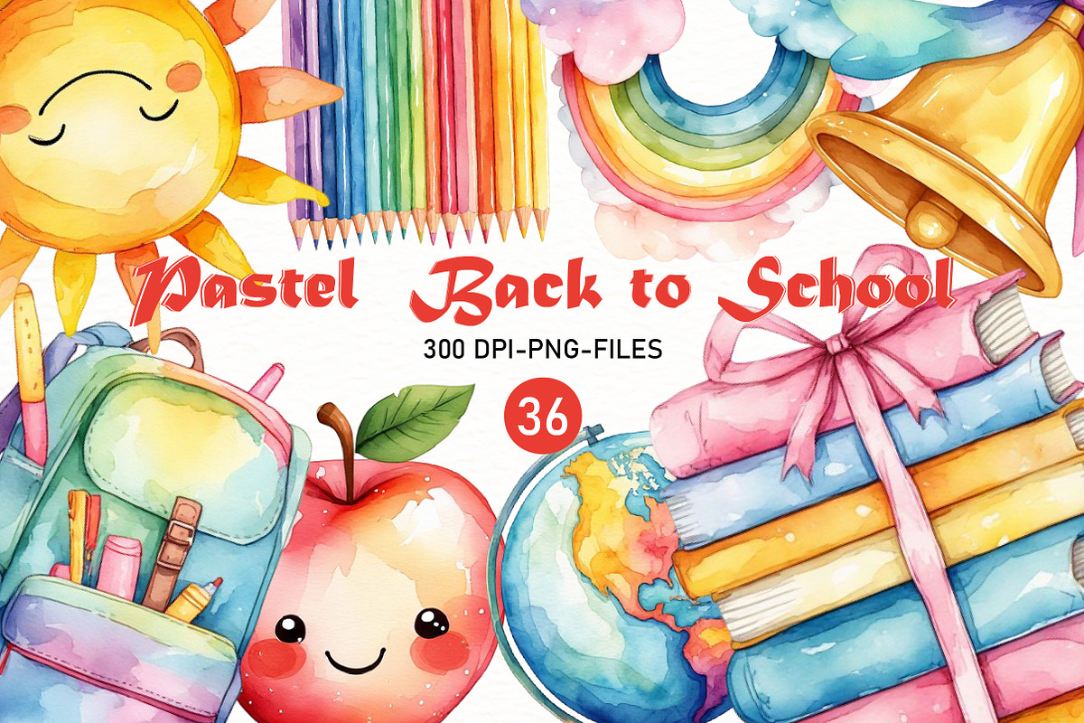 Pastel Cute Back to School Clipart, a Seasonal Illustration by Designworld (Photo 1 of 11)