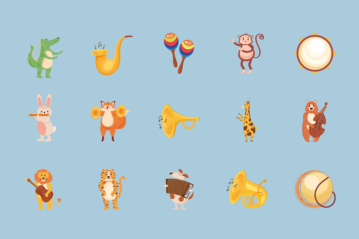 Animals and Music Illustration Set, an Animal Illustration by studiogstock (Photo 1 of 3)