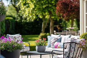 Relaxing outdoor patio area furnishing comfort and serenity in a, a Photo by Studio ANNA