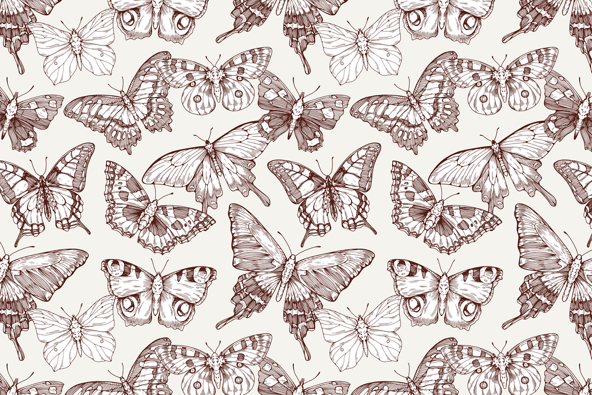 Butterflies drawing seamless pattern, a Pattern Graphic by Good Studio
