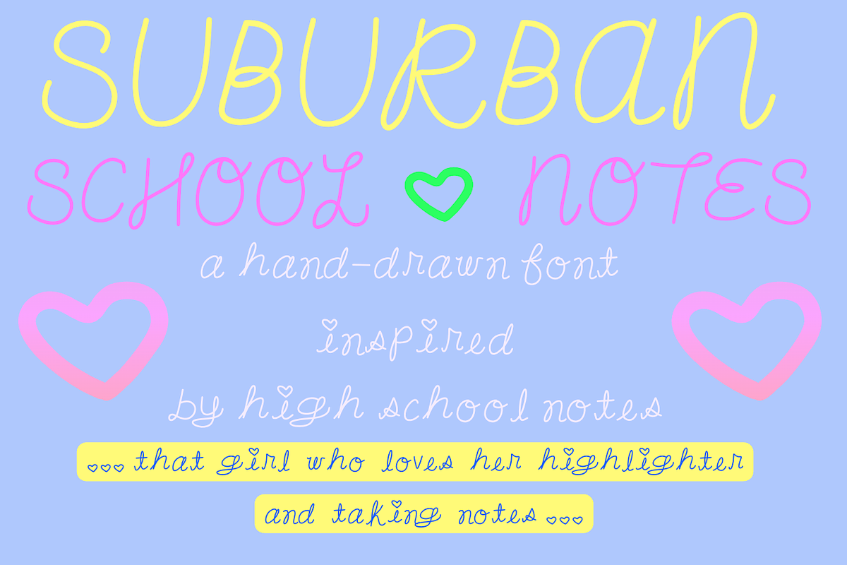 Girly Suburban School Notes, a Handwritten Font by Eryn Rose Design (Photo 1 of 14)