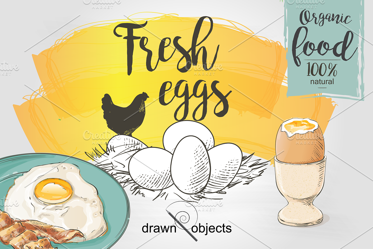 Eggs Hand drawn Vector set, an Illustration by Alltruecolours (Photo 1 of 5)