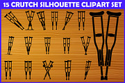 15 Crutch Silhouette Clipart Set, an Illustration by musafir_fashion (Thumbnail 1 of 4)