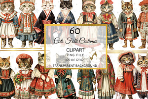 Cats In Folk Costumes Printable PNG