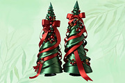 Red and Green Ribbon Christmas Trees, a Seasonal Illustration by Craft Nest (Thumbnail 5 of 5)