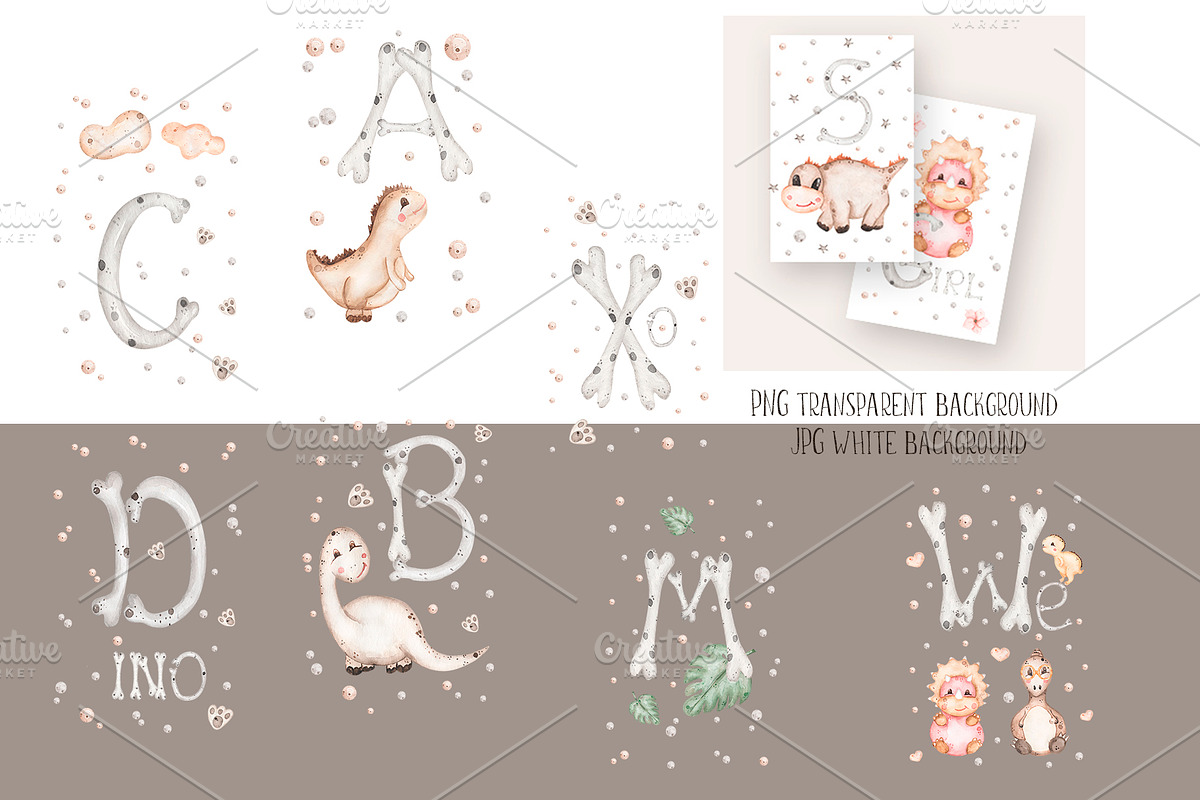Watercolor Cute Baby Dino Collection, an Animal Illustration by MayaNavits (Photo 12 of 14)