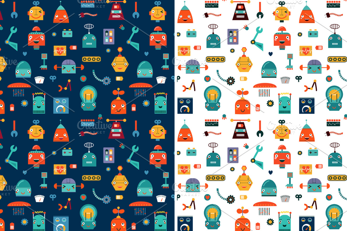 ROBOTS. Characters and patterns, a Technology Illustration by Anna Guz's Store (Photo 3 of 3)