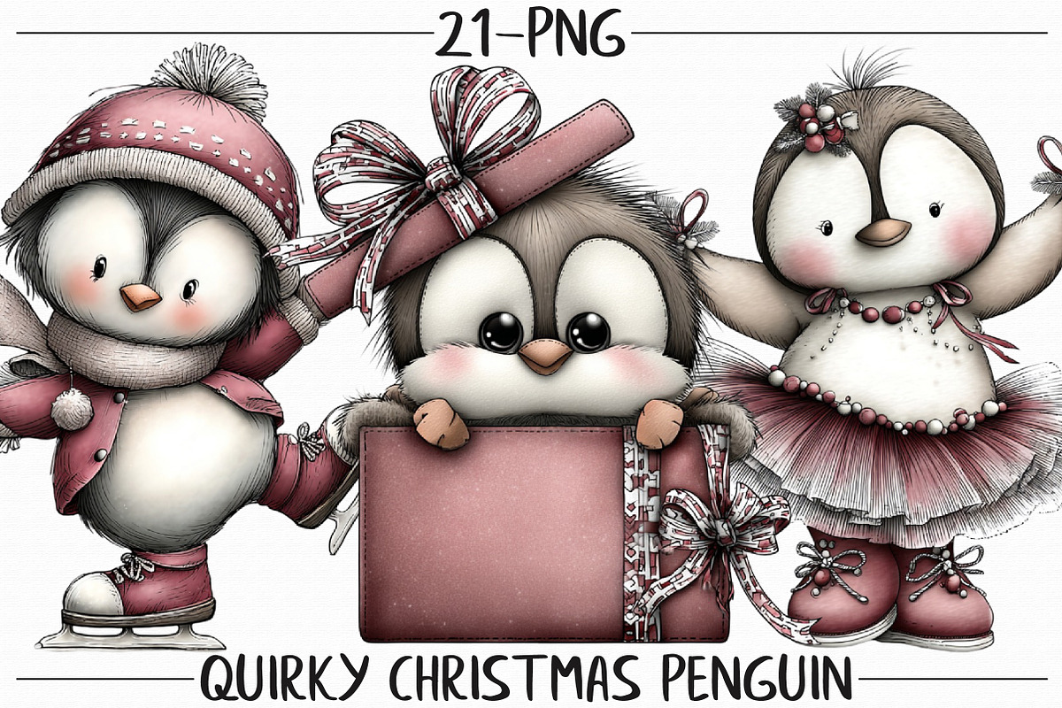 Quirky Christmas Penguin Clipart, an Illustration by Libby Wishes (Photo 1 of 7)