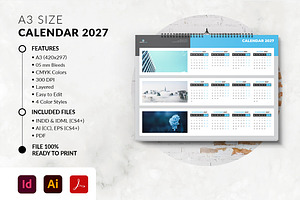 A3 Size Calendar 2027 Template, a Stationery Template by MstArtwork