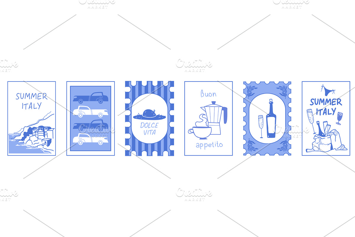 Summer Italy postcard stamp set, a Sport Illustration by art PVP - market