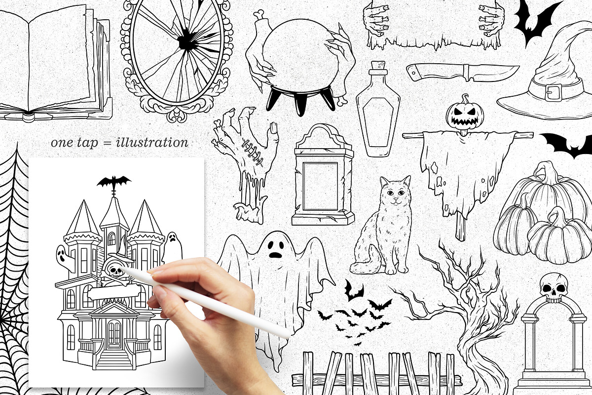 Halloween Procreate stamps, a Brush Add-On by SecondOfJuly (Photo 2 of 6)