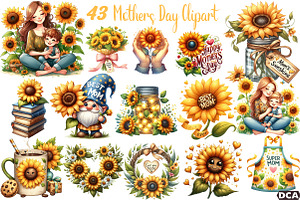 Sunflower Mother's Day Clipart, an Illustration by DreamCafeArt
