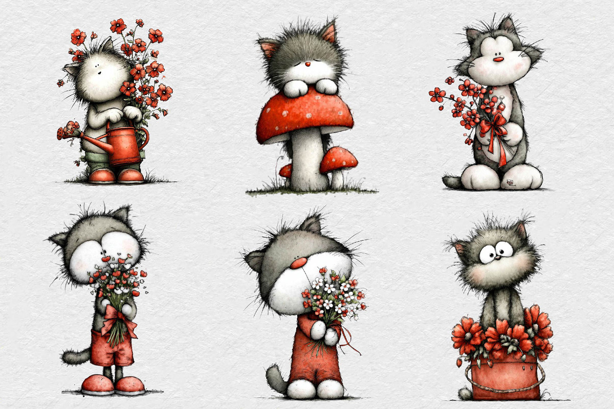Watercolor Spring Cat Clipart, an Illustration by DreamCafeArt (Photo 5 of 6)