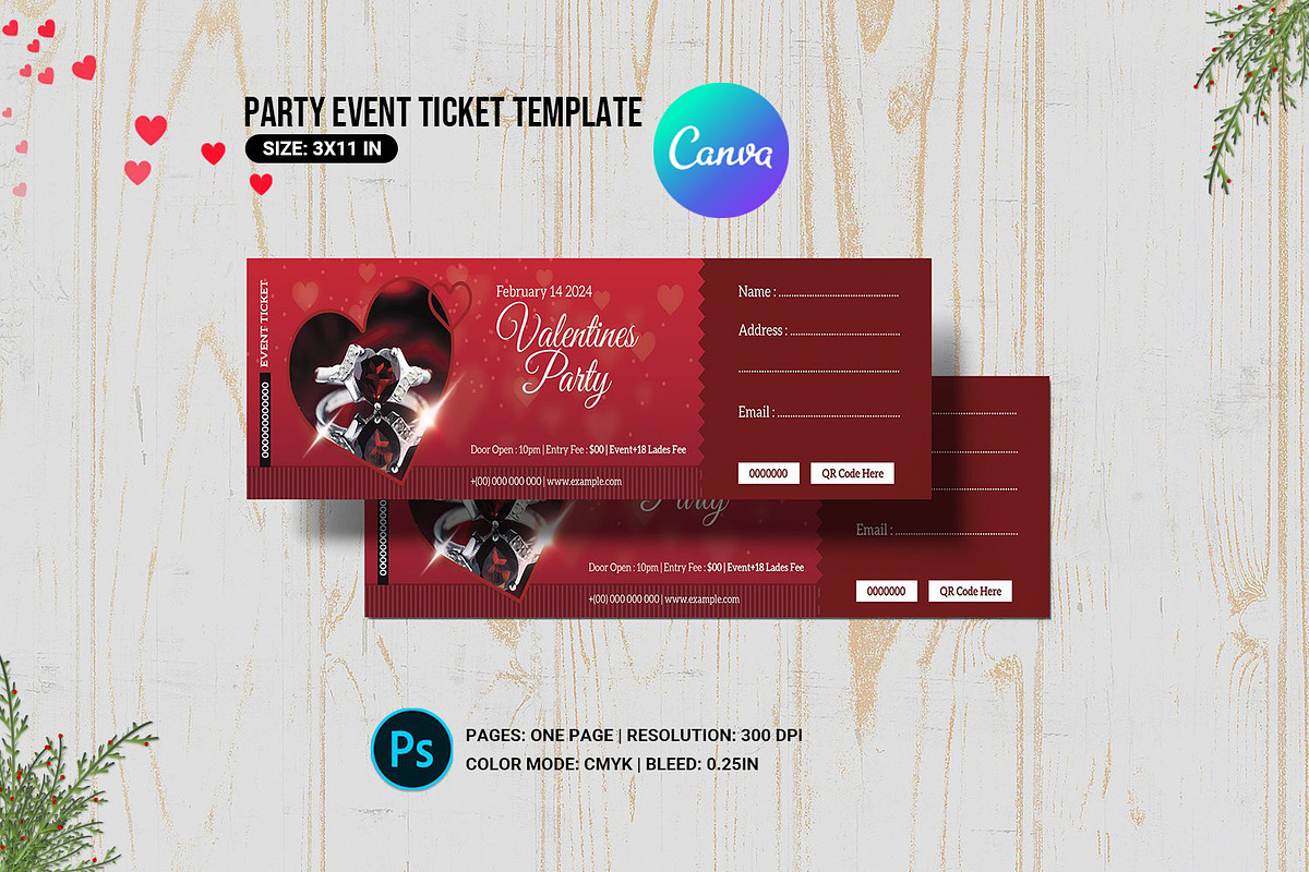 Valentines Day Party Ticket, a Stationery Template by Template Shop (Photo 1 of 4)