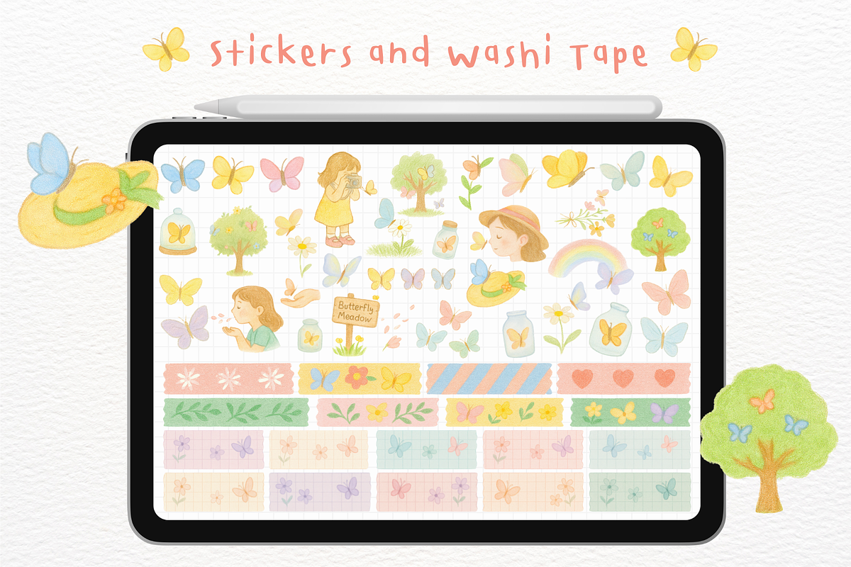 Butterfly Meadow Goodnotes Stickers, an Illustration by mimimeow (Photo 2 of 3)