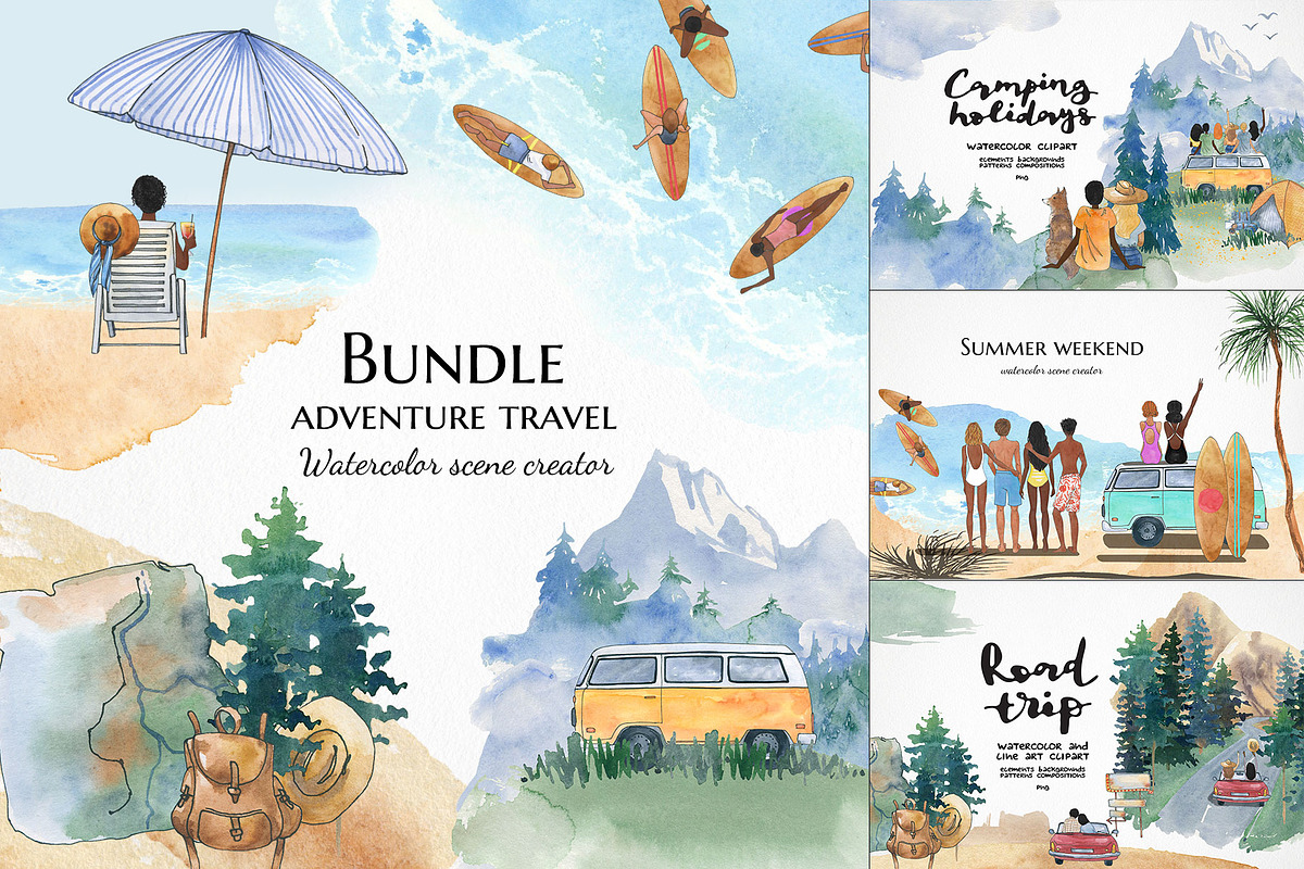 Watercolor travel bundle, summer set, a Person Illustration by LyubovZaytseva (Photo 1 of 20)